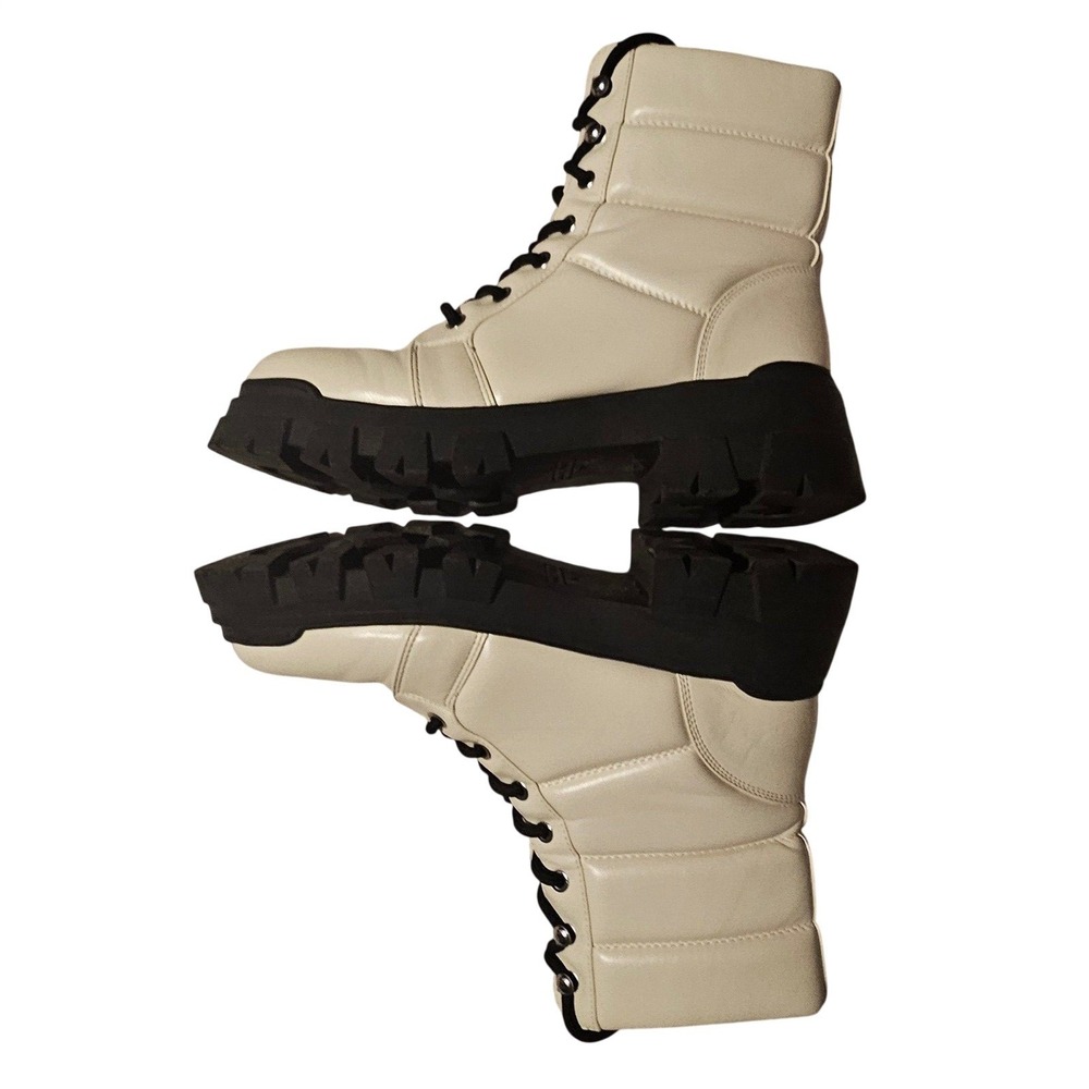 Marc Fisher MFAMITA3 Womens 9M Off White Quilted Platform Lug Sole Combat Boots